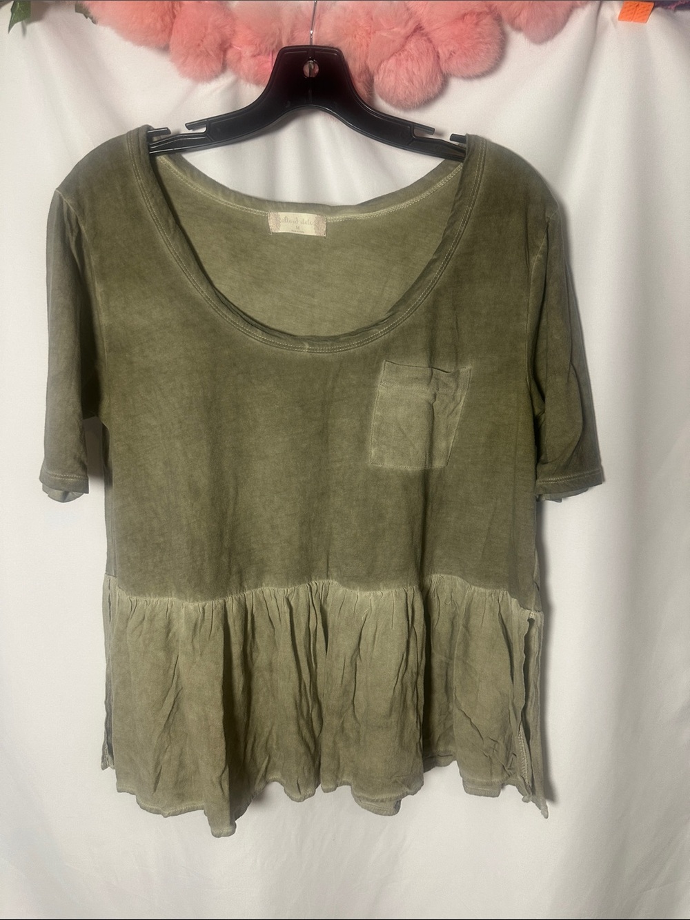 Altar'd State Olive Green Washed Peplum Tee